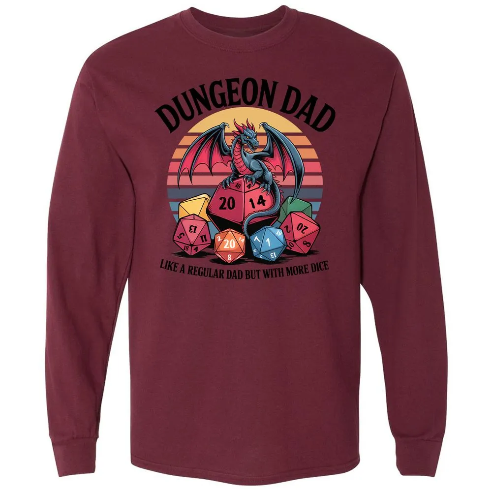 Dungeon Dad With More Dice Long Sleeve T-Shirt - Maroon - 11