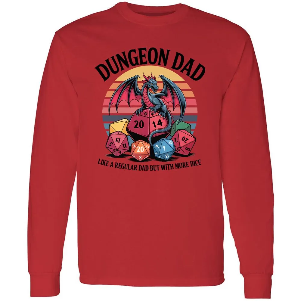 Dungeon Dad With More Dice Long Sleeve T-Shirt - Red - 14
