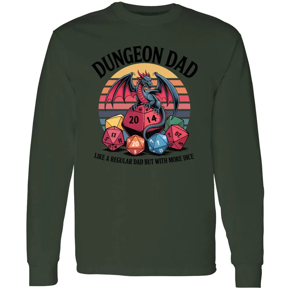 Dungeon Dad With More Dice Long Sleeve T-Shirt - Forest Green - 8