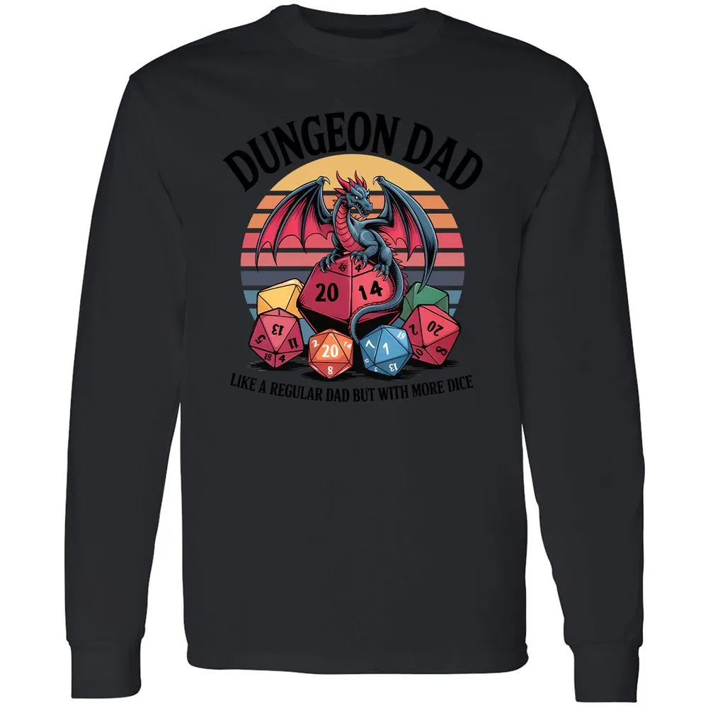 Dungeon Dad With More Dice Long Sleeve T-Shirt - Black - 16