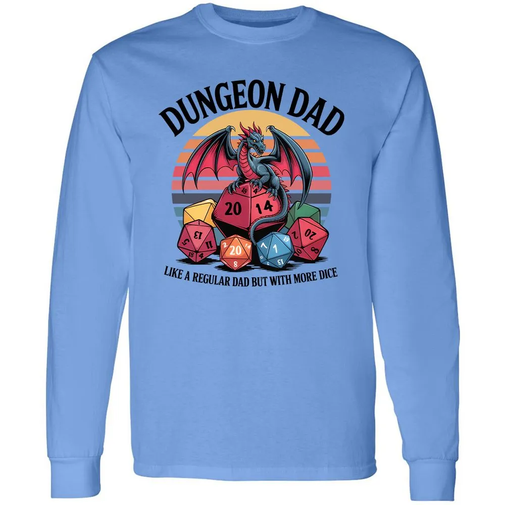 Dungeon Dad With More Dice Long Sleeve T-Shirt - Carolina Blue - 2