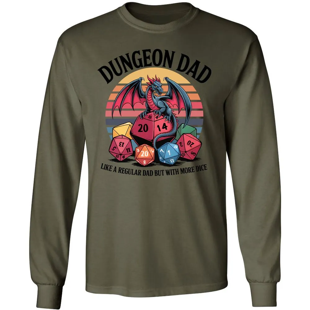 Dungeon Dad With More Dice Long Sleeve T-Shirt - Military Green - 7