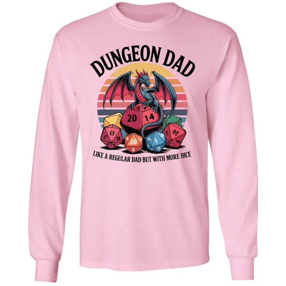 Dungeon Dad With More Dice Long Sleeve T-Shirt - Light Pink - 3