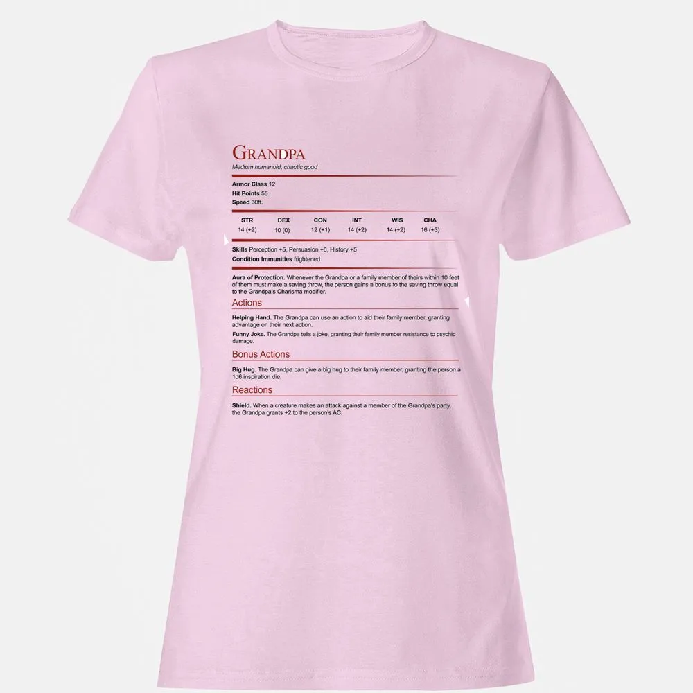Grandpa Stat Block Women's T-Shirt - Light Pink - 9