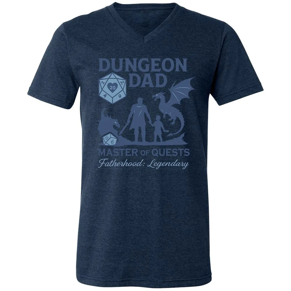 Dungeon Dad Master Of Quests Unisex V-Neck T-Shirt - Heather Navy - 15