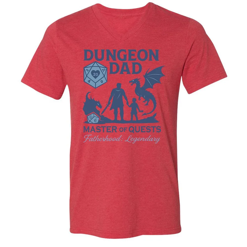 Dungeon Dad Master Of Quests Unisex V-Neck T-Shirt - Heather Red - 5