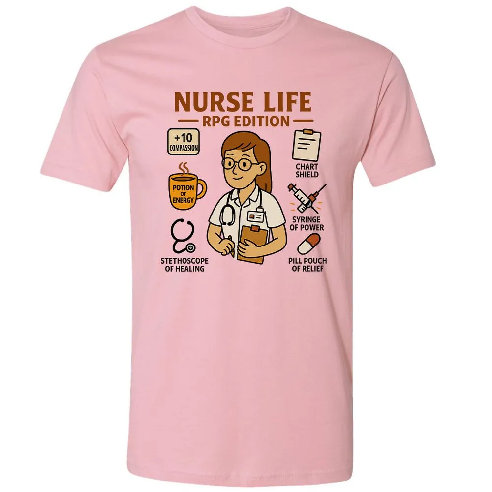 Nurse Life RPG Edition Premium Unisex T-Shirt - Light Pink - 3