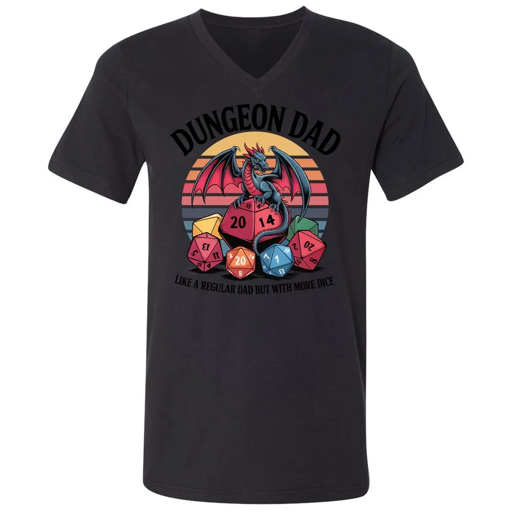 Dungeon Dad With More Dice Unisex V-Neck T-Shirt - Black - 16