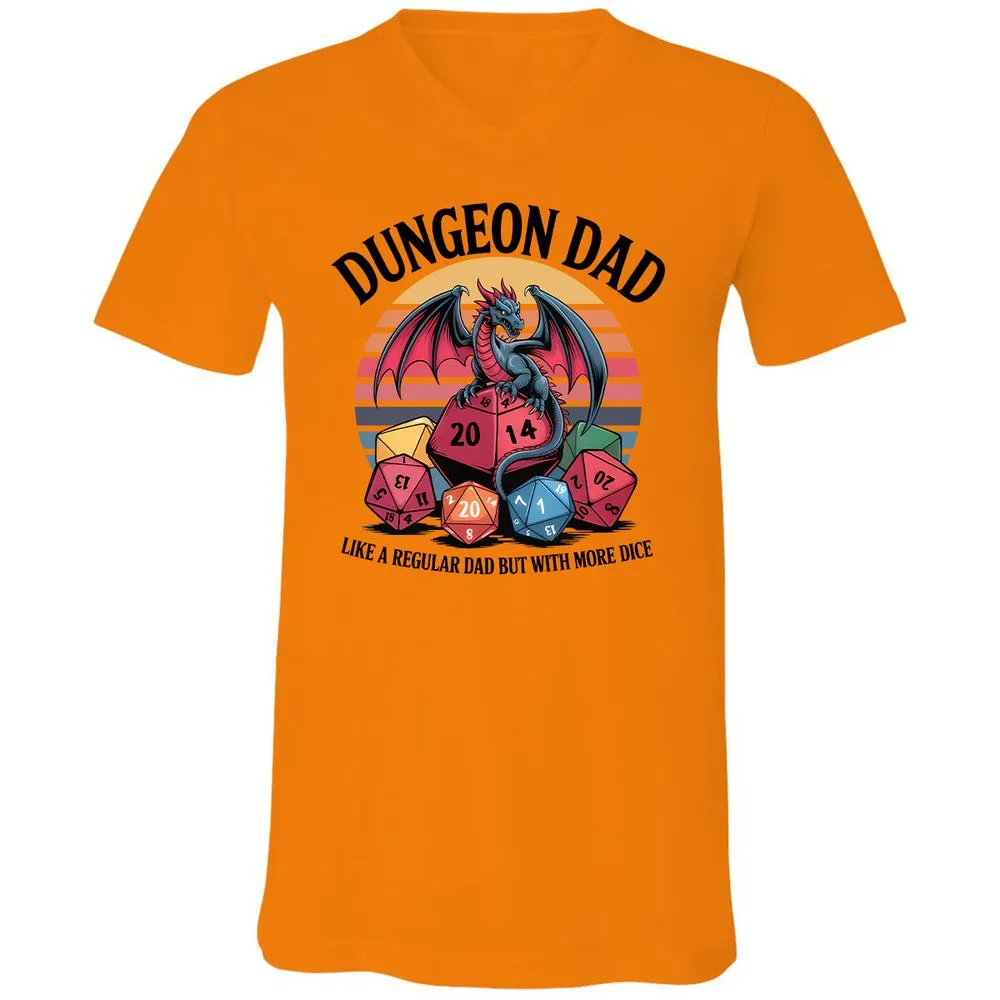 Dungeon Dad With More Dice Unisex V-Neck T-Shirt - Orange - 11
