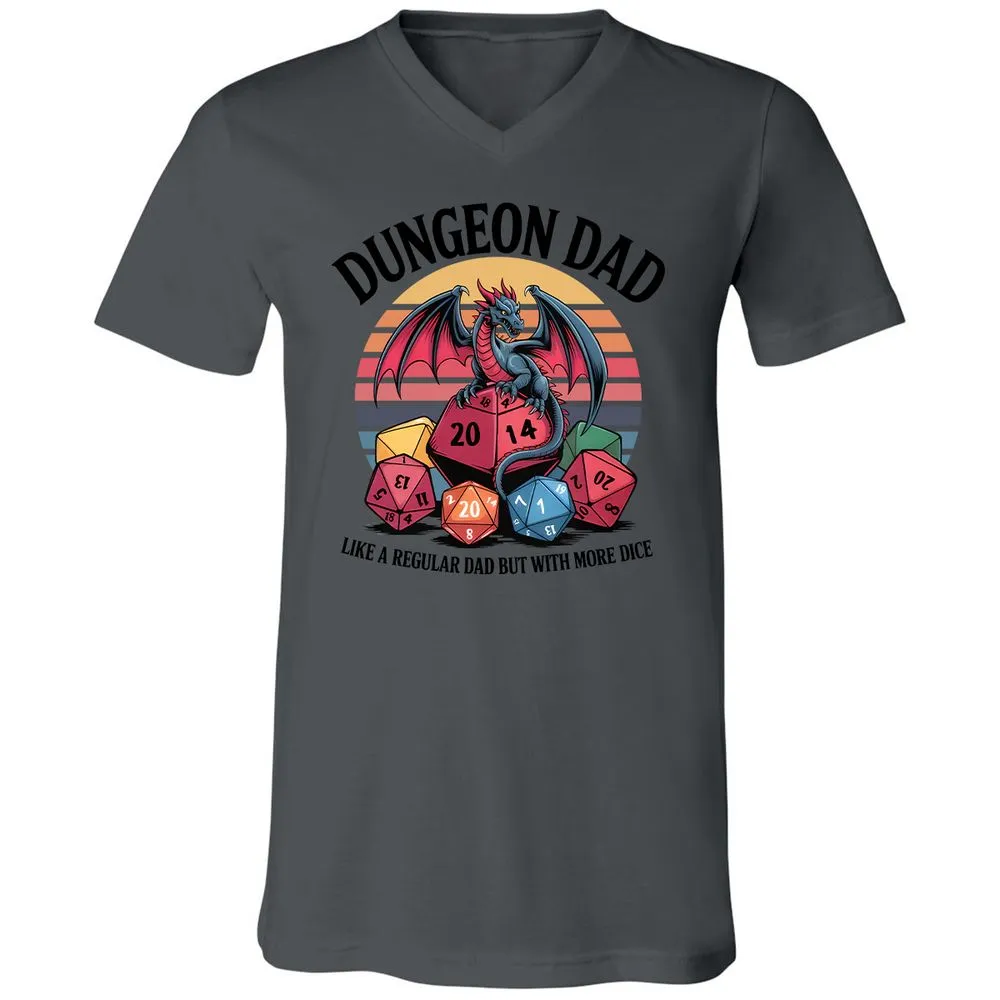 Dungeon Dad With More Dice Unisex V-Neck T-Shirt - Asphalt - 12
