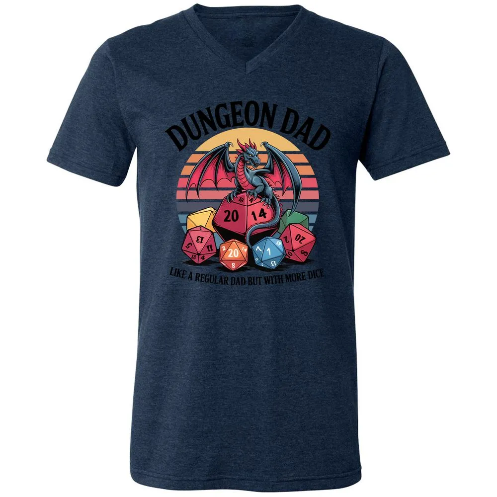 Dungeon Dad With More Dice Unisex V-Neck T-Shirt - Heather Navy - 15