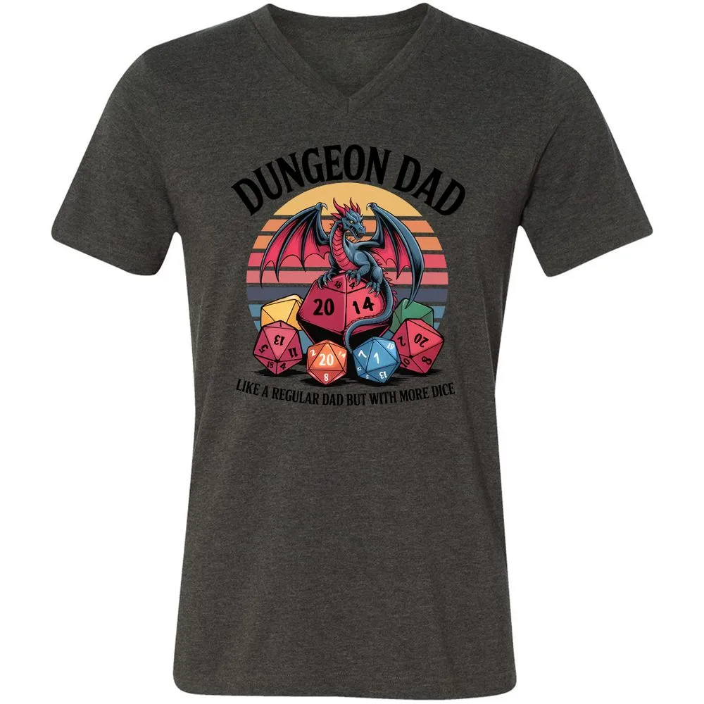 Dungeon Dad With More Dice Unisex V-Neck T-Shirt - Dark Grey Heather - 8