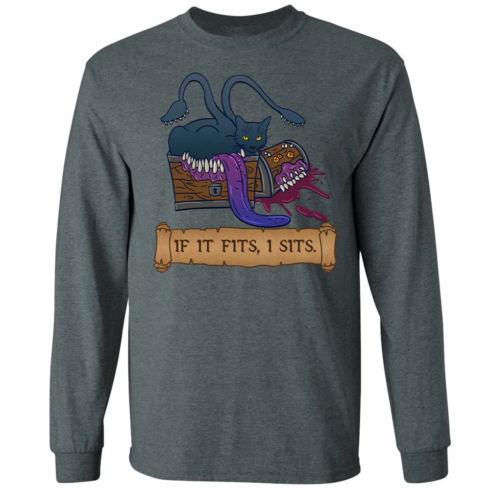 If It Fits I Sits Long Sleeve T-Shirt - Dark Heather - 15