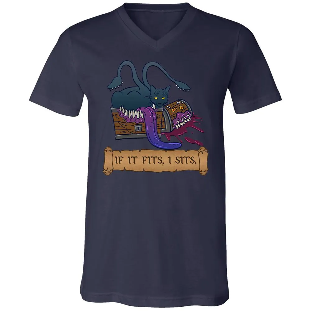 If It Fits I Sits Unisex V-Neck T-Shirt - Navy - 2