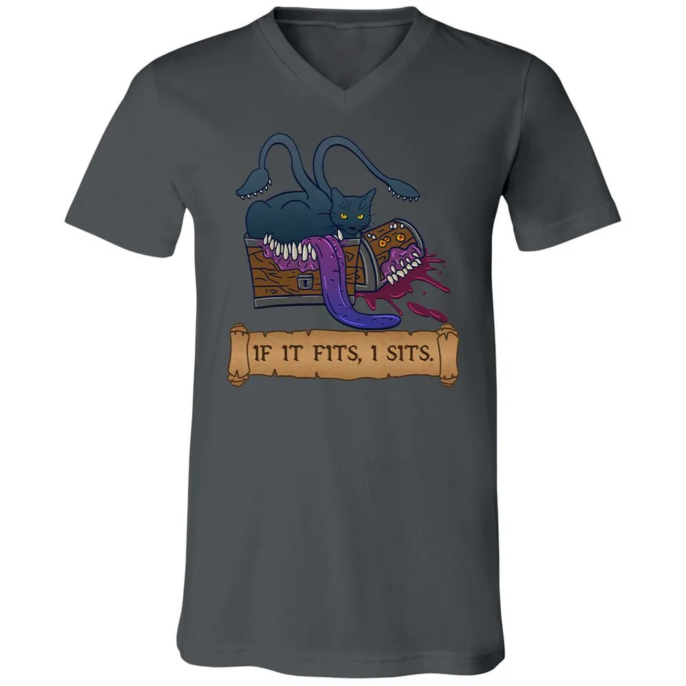 If It Fits I Sits Unisex V-Neck T-Shirt - Asphalt - 12