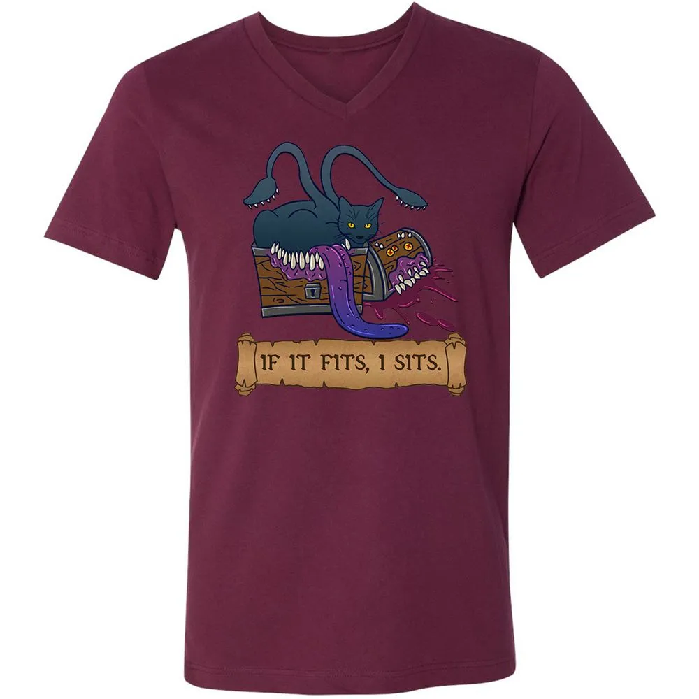 If It Fits I Sits Unisex V-Neck T-Shirt - Maroon - 6