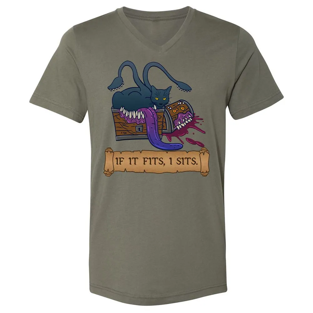 If It Fits I Sits Unisex V-Neck T-Shirt - Military Green - 10