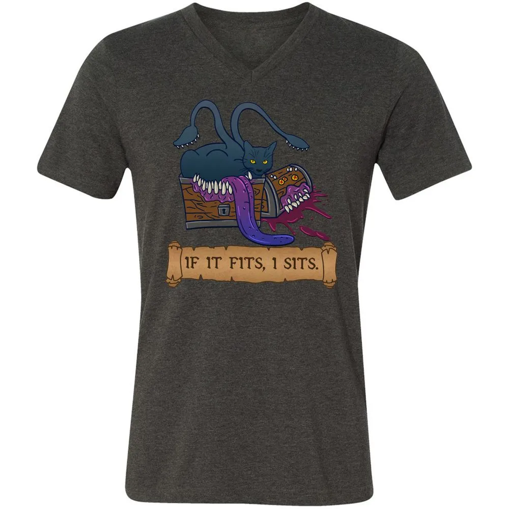 If It Fits I Sits Unisex V-Neck T-Shirt - Dark Grey Heather - 8