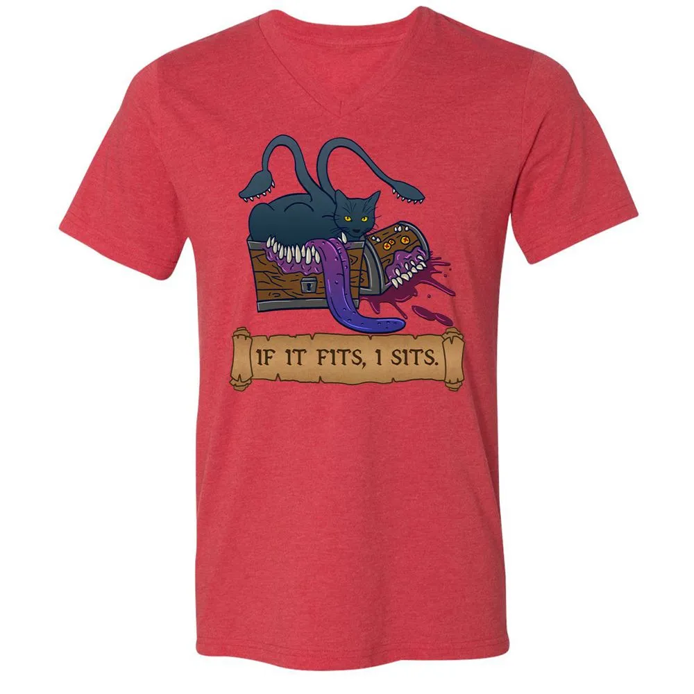 If It Fits I Sits Unisex V-Neck T-Shirt - Heather Red - 16