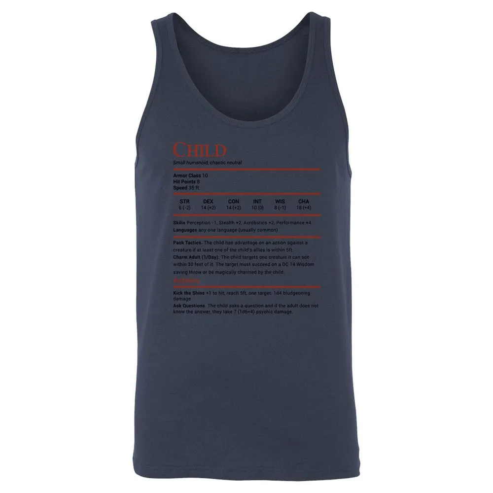 Child Stats Unisex Jersey Tank - Navy - 8