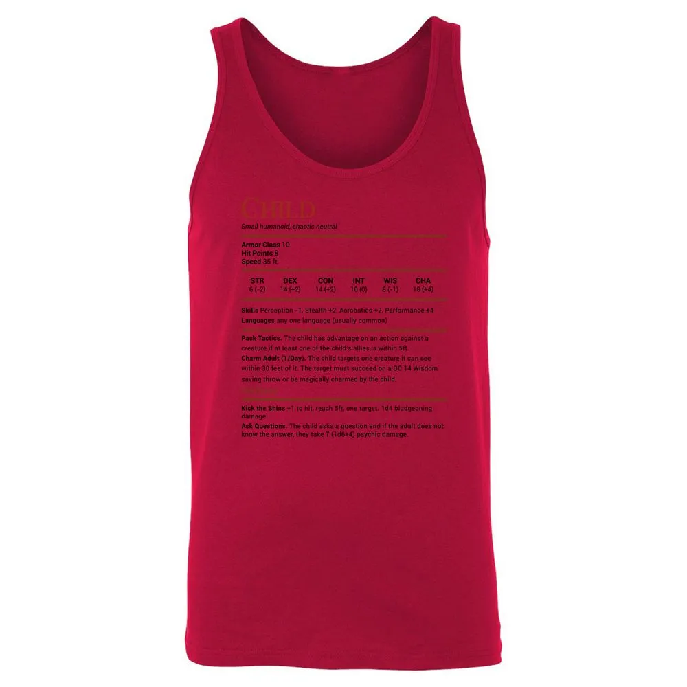 Child Stats Unisex Jersey Tank - Red - 11