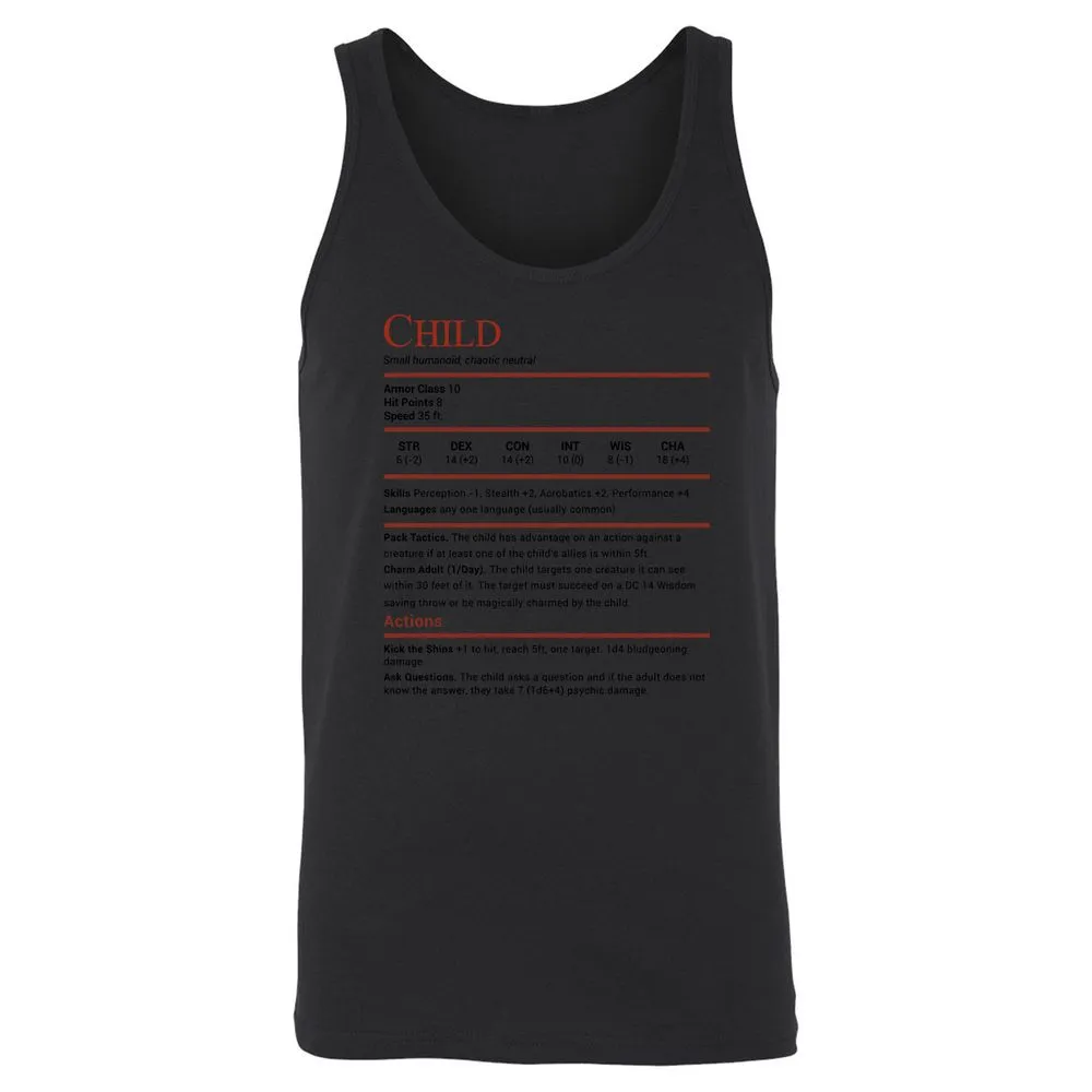 Child Stats Unisex Jersey Tank - Black - 14