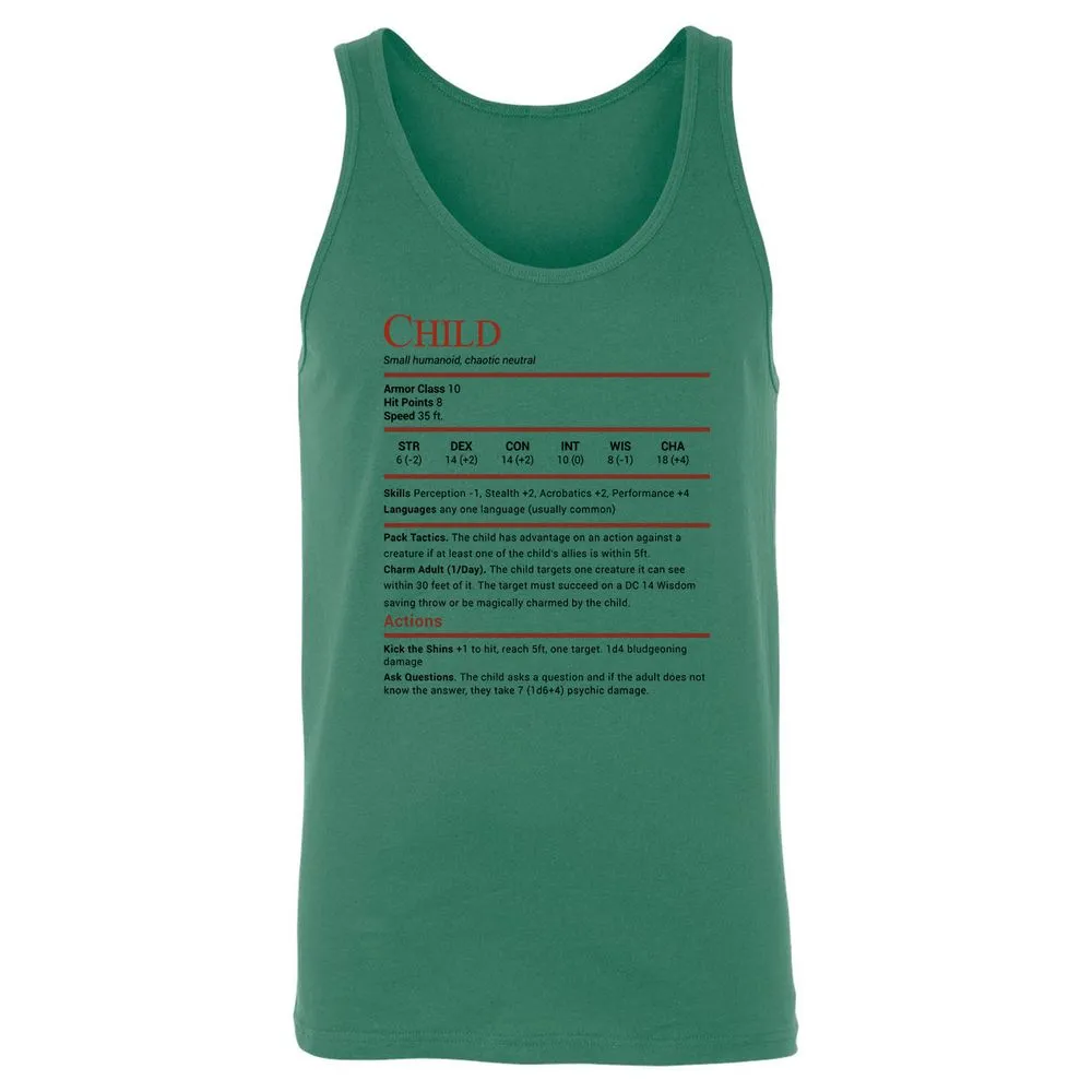 Child Stats Unisex Jersey Tank - Kelly - 9