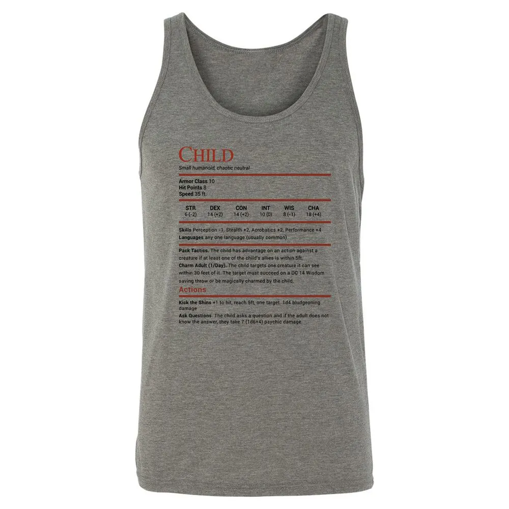 Child Stats Unisex Jersey Tank - Grey Triblend - 2