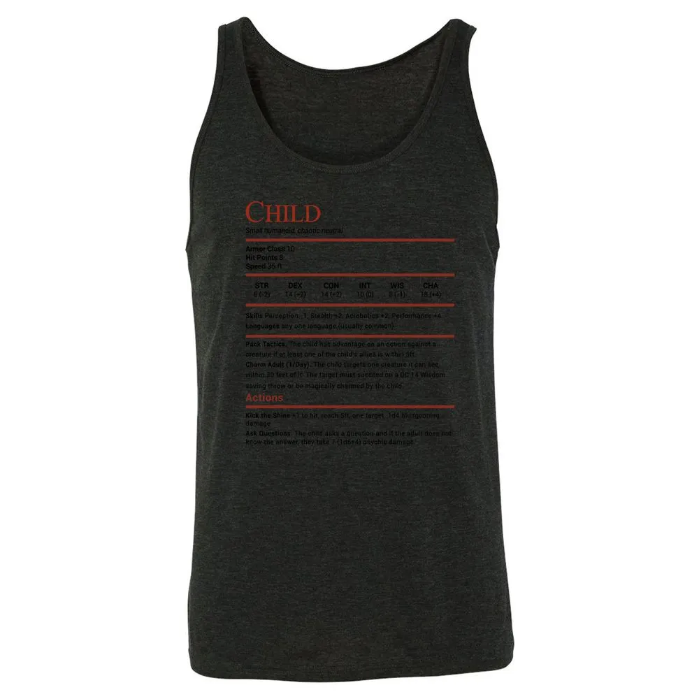 Child Stats Unisex Jersey Tank - Charcoal Black Triblend - 5
