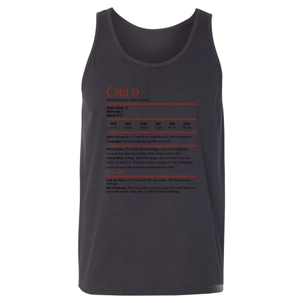 Child Stats Unisex Jersey Tank - Dark Grey - 7