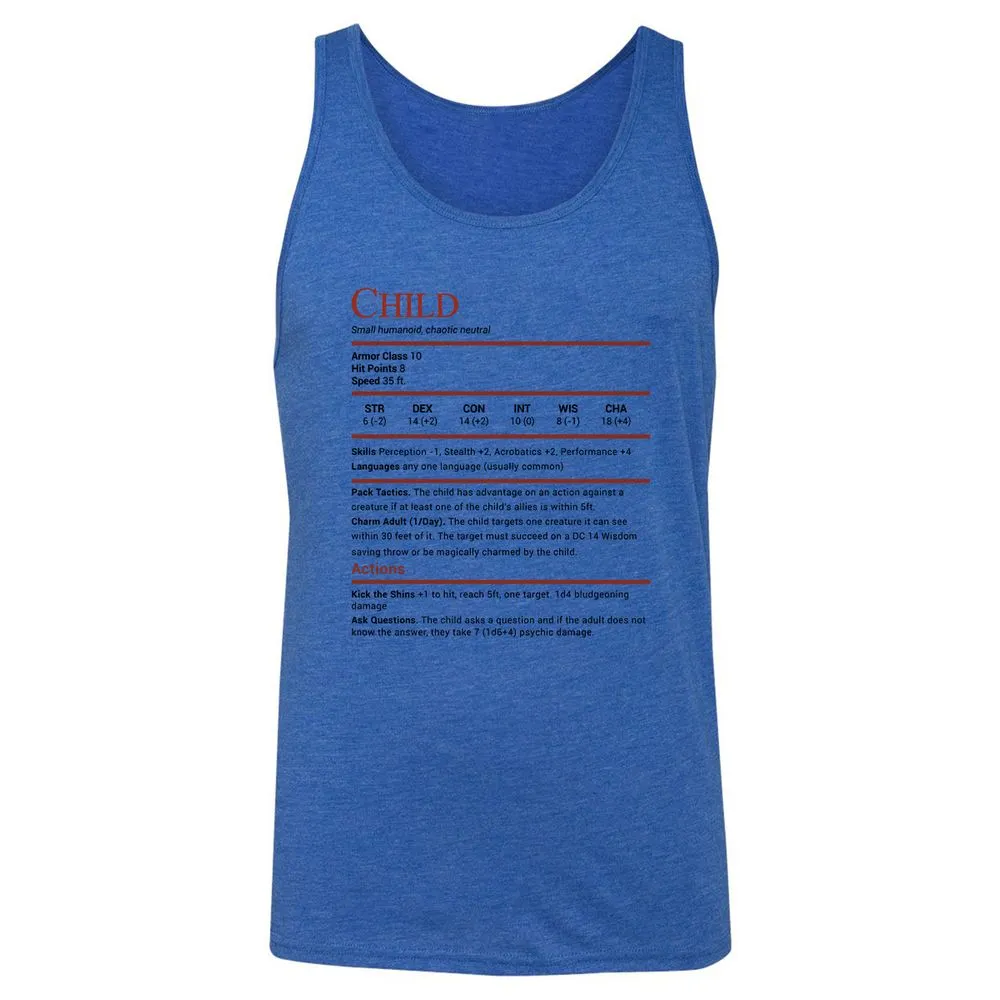 Child Stats Unisex Jersey Tank - True Royal Triblend - 12
