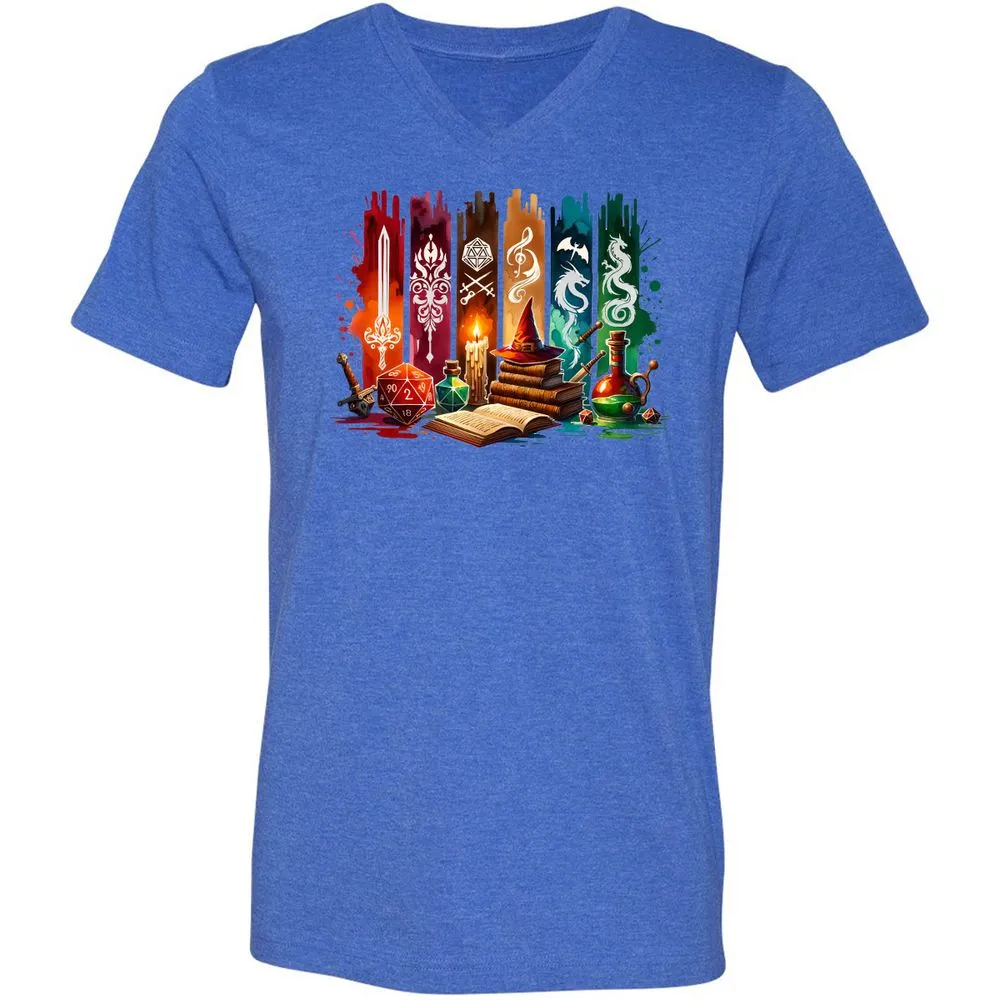 DnD Classes Unisex V-Neck T-Shirt - Heather True Royal - 14