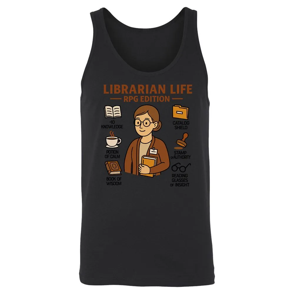 Librarian Life RPG Edition Unisex Jersey Tank - Black - 14