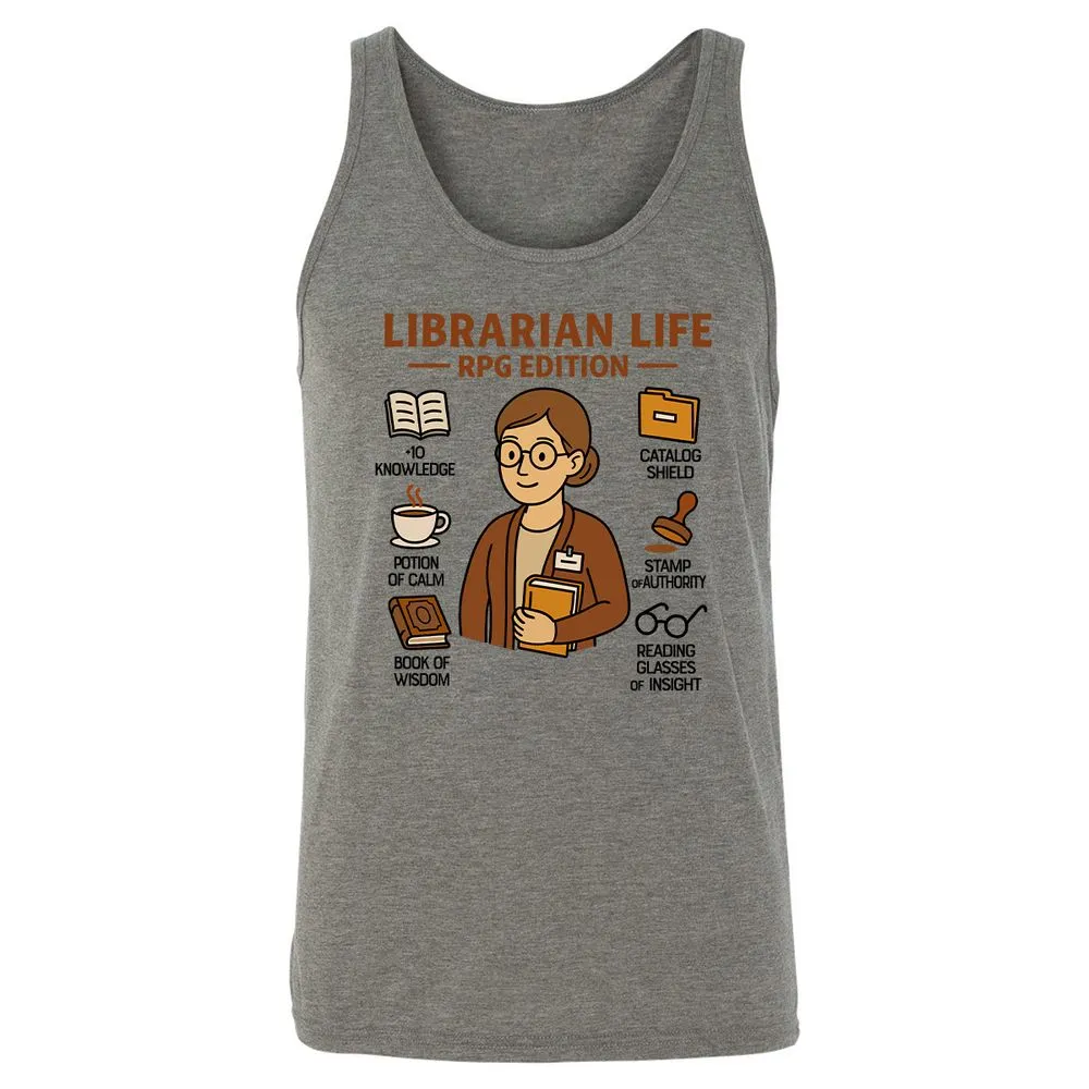 Librarian Life RPG Edition Unisex Jersey Tank - Grey Triblend - 2