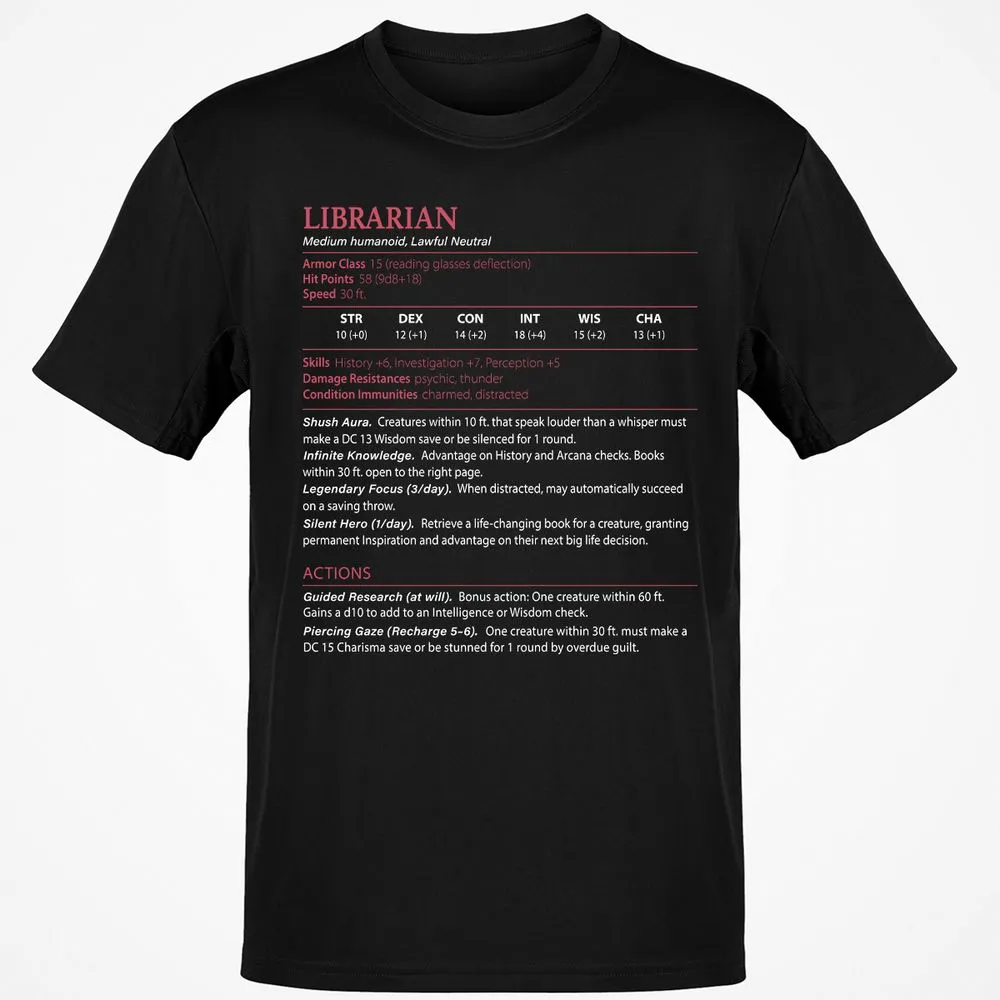 Librarian Stats Classic Unisex T-Shirt - Black - 1