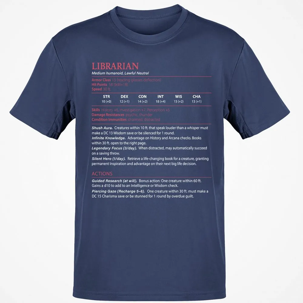 Librarian Stats Classic Unisex T-Shirt - Navy - 7