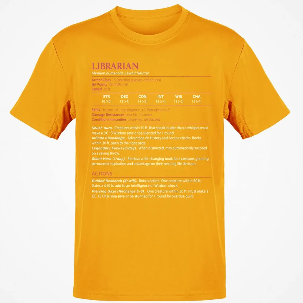 Librarian Stats Classic Unisex T-Shirt - Gold - 4
