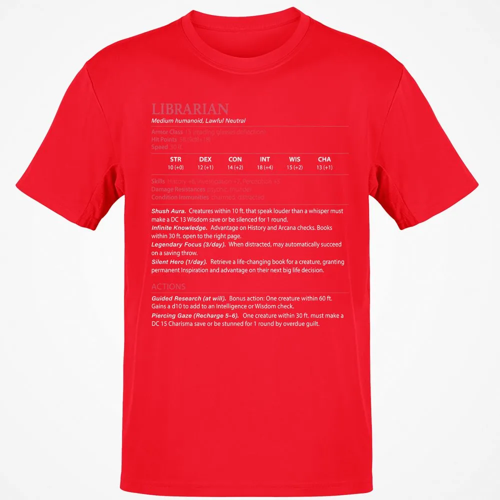 Librarian Stats Classic Unisex T-Shirt - Red - 10