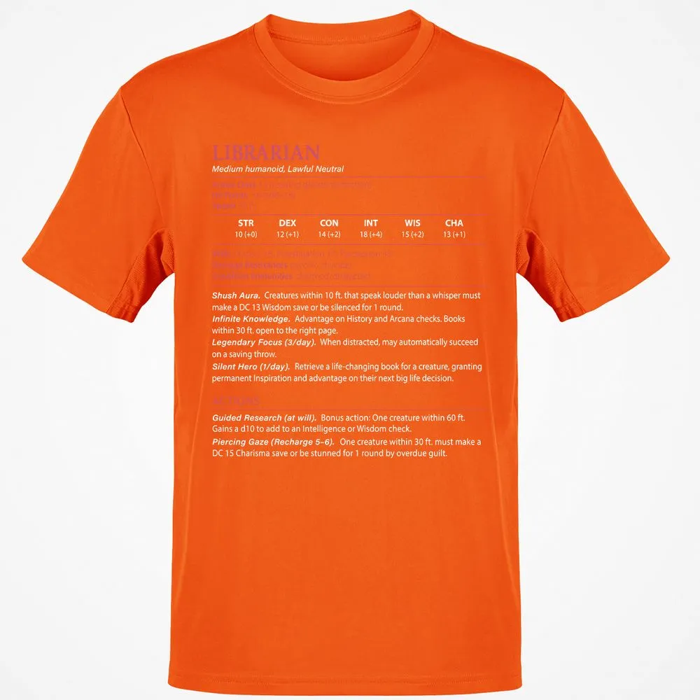 Librarian Stats Classic Unisex T-Shirt - Orange - 8