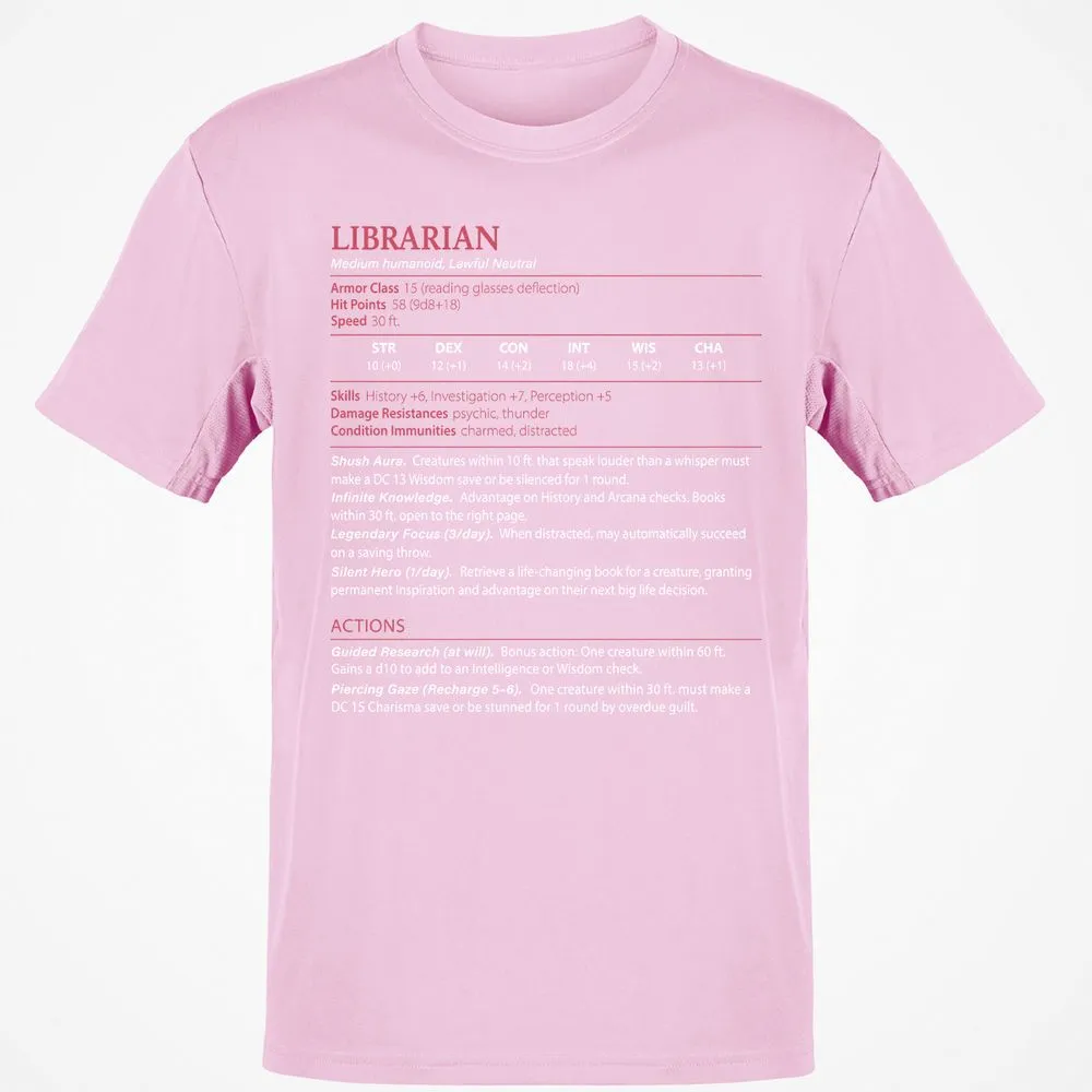 Librarian Stats Classic Unisex T-Shirt - Light Pink - 5