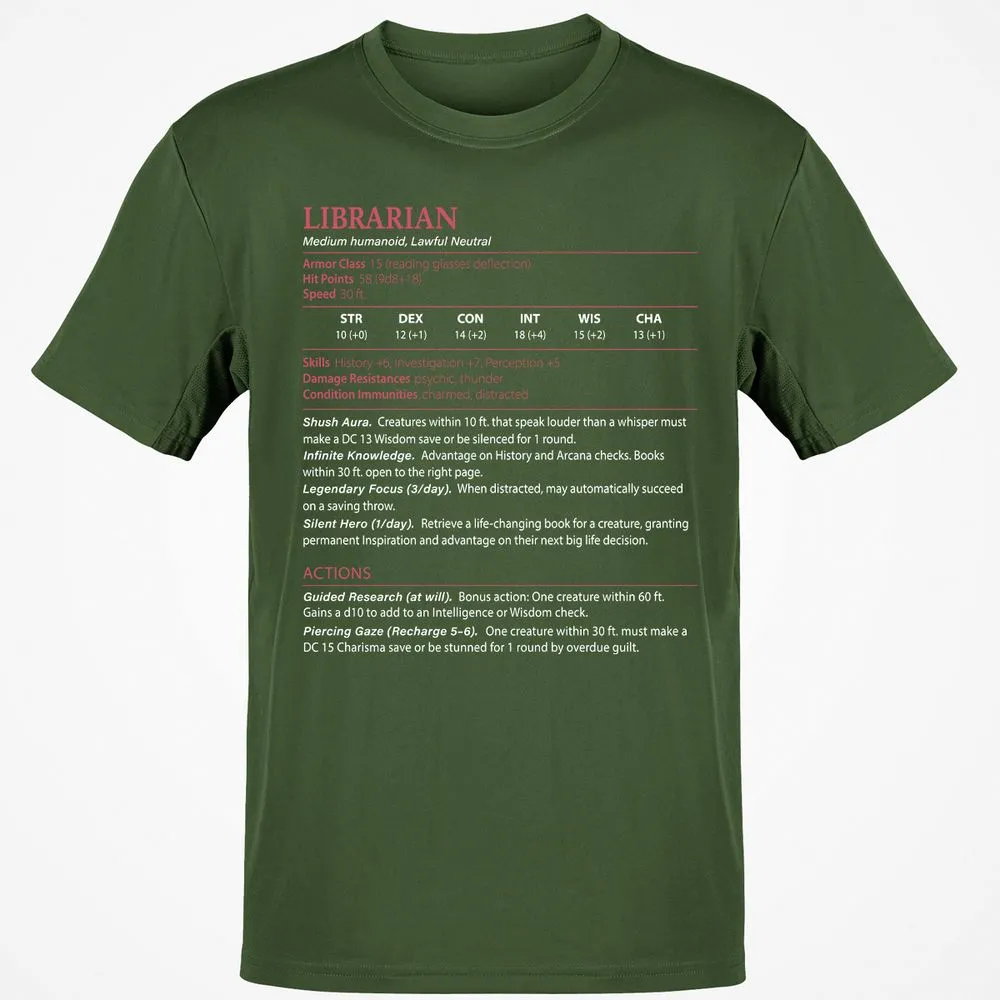 Librarian Stats Classic Unisex T-Shirt - Military Green - 6