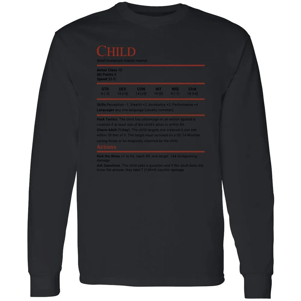 Child Stats Long Sleeve T-Shirt - Black - 16