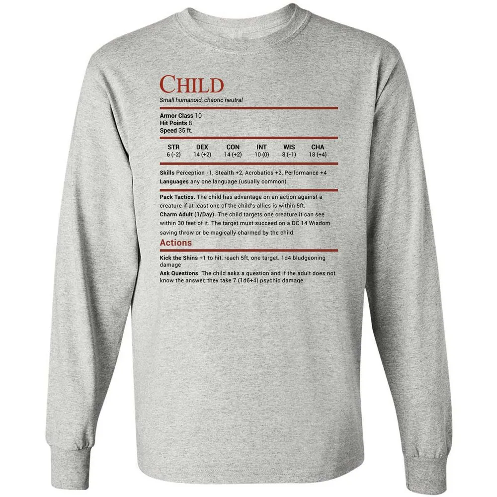 Child Stats Long Sleeve T-Shirt - Ash - 5