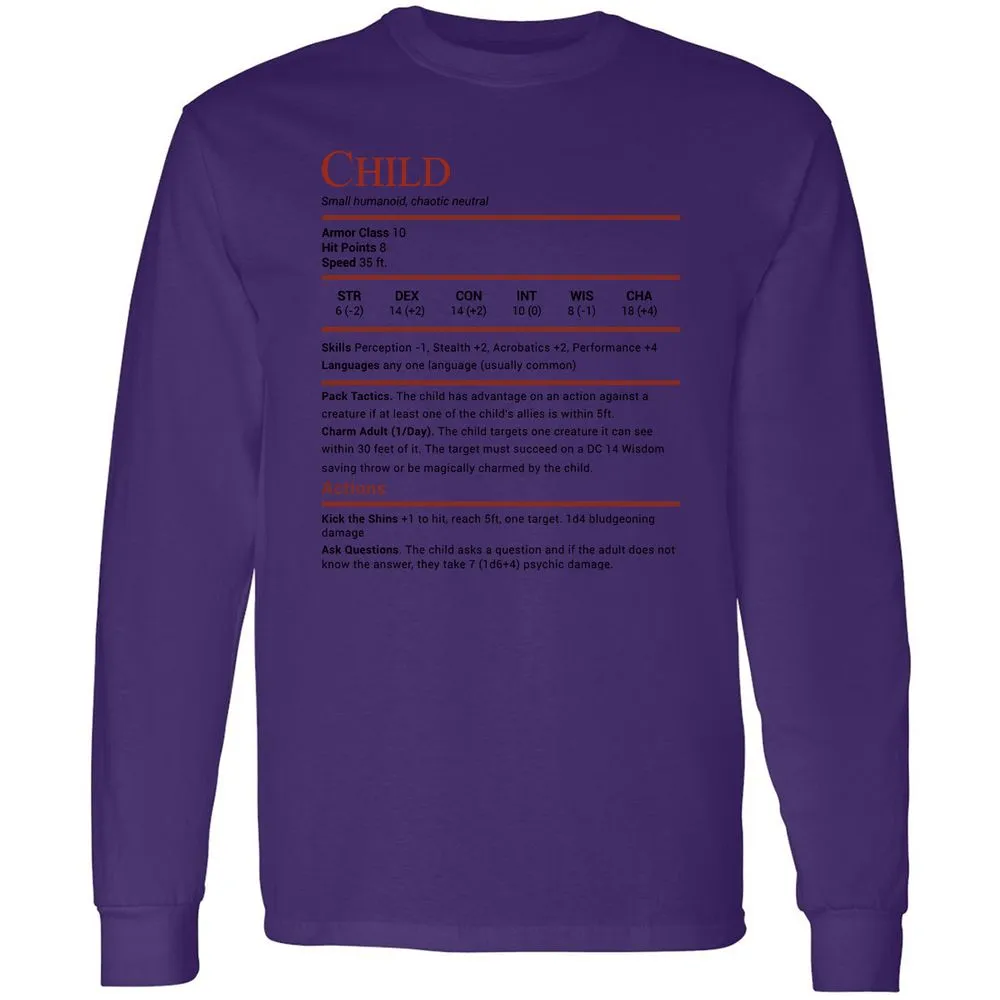 Child Stats Long Sleeve T-Shirt - Purple - 13