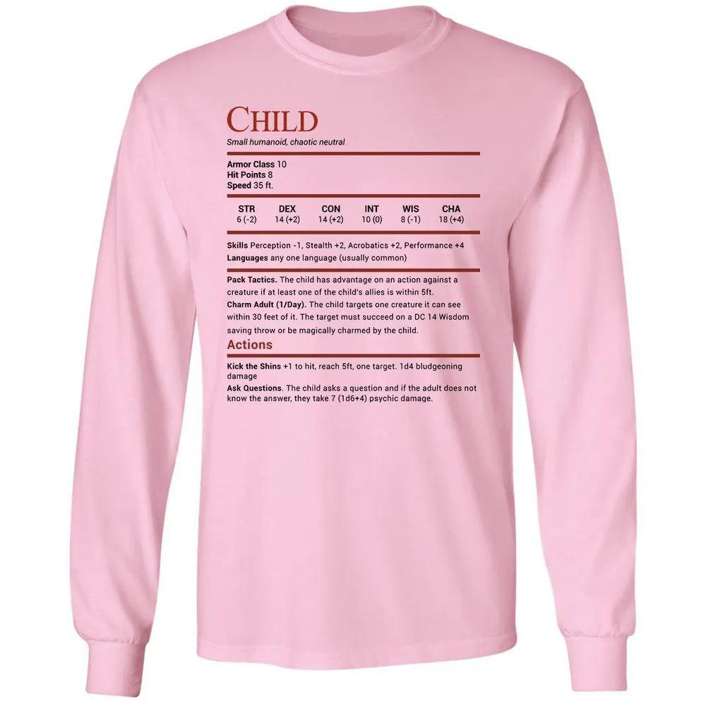 Child Stats Long Sleeve T-Shirt - Light Pink - 3