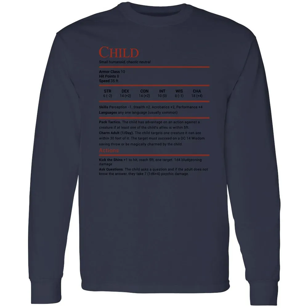 Child Stats Long Sleeve T-Shirt - Navy - 12