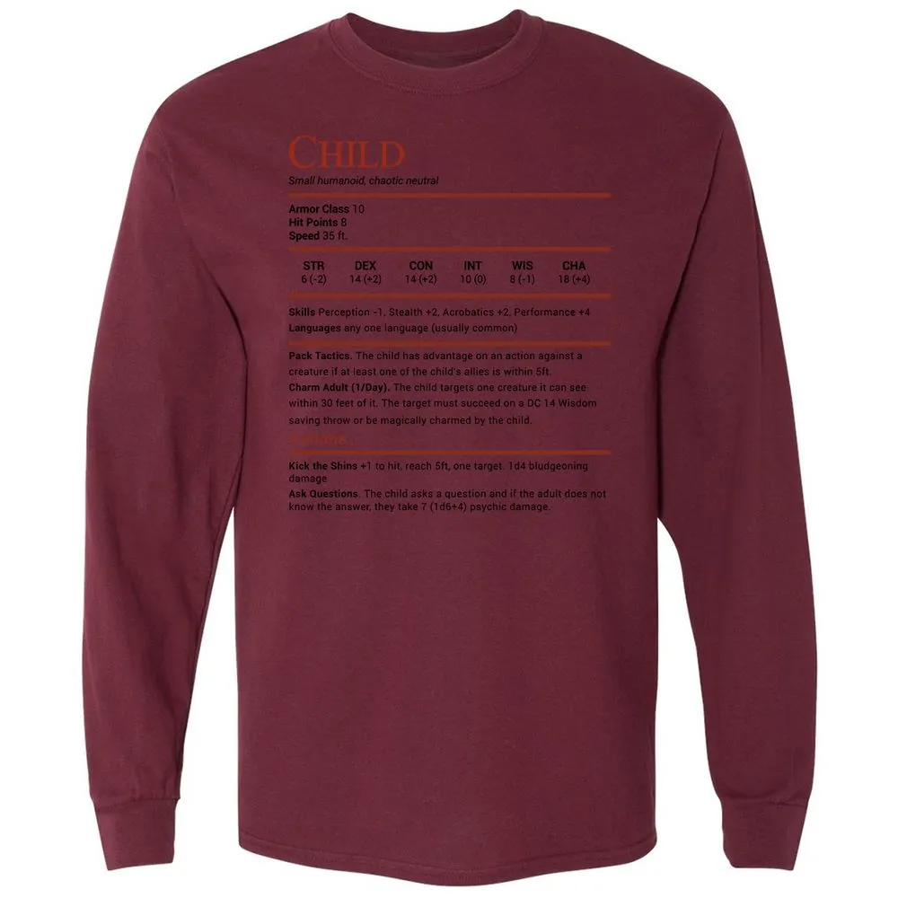 Child Stats Long Sleeve T-Shirt - Maroon - 11