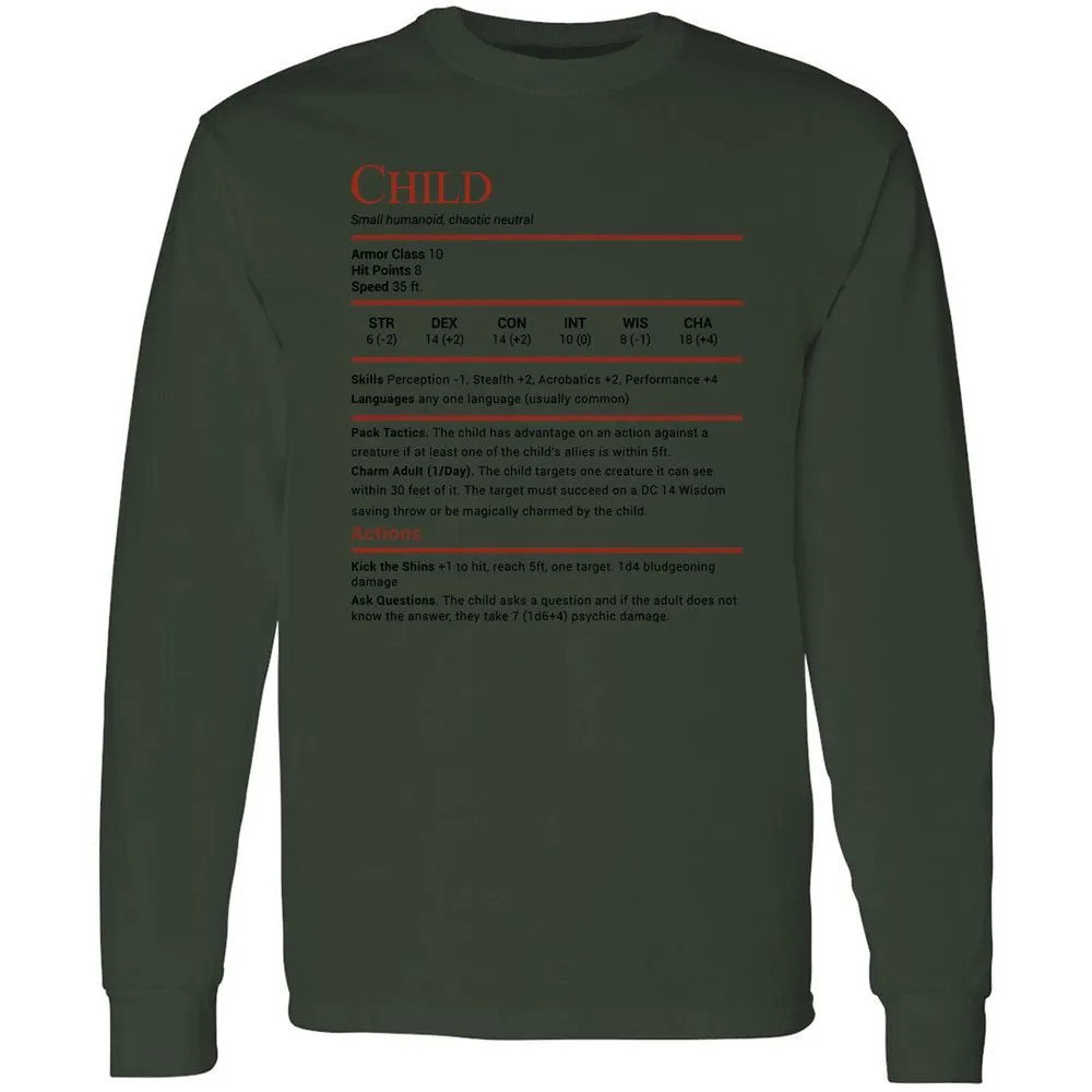 Child Stats Long Sleeve T-Shirt - Forest Green - 8