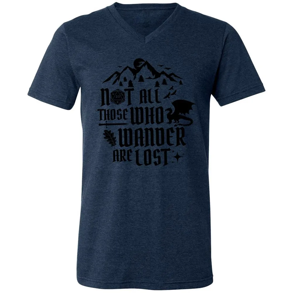 Not All Those Who Wander Are Lost Unisex V-Neck T-Shirt - Heather Navy - 15