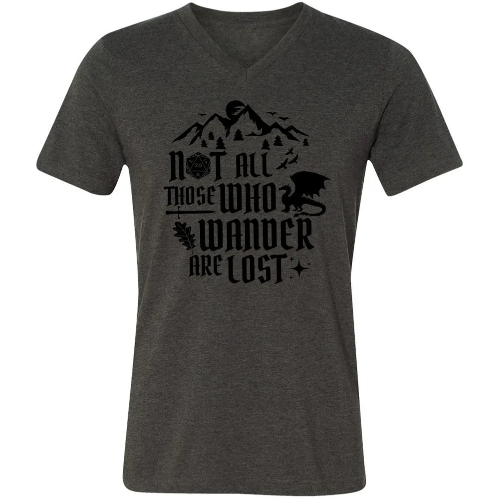 Not All Those Who Wander Are Lost Unisex V-Neck T-Shirt - Dark Grey Heather - 8